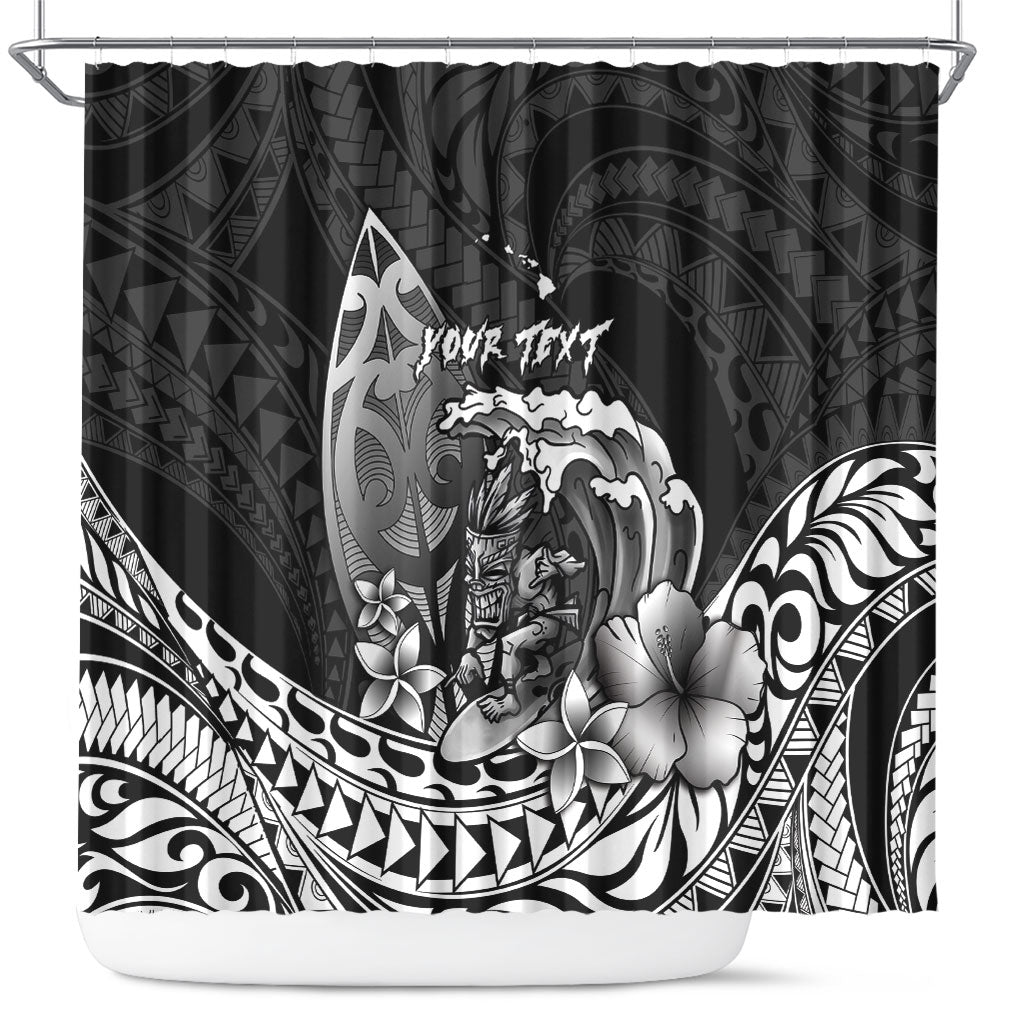 Hawaii Surfing Personalized Shower Curtain Born To Surf Tiki Hawaiian Pattern LT14 Black - Polynesian Pride