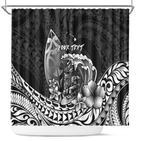 Hawaii Surfing Personalized Shower Curtain Born To Surf Tiki Hawaiian Pattern LT14 Black - Polynesian Pride