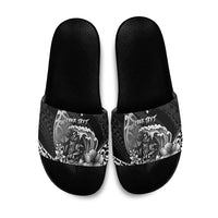 Hawaii Surfing Personalized Slide Sandals Born To Surf Tiki Hawaiian Pattern LT14 Black - Polynesian Pride
