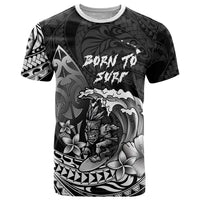 Hawaii Surfing Personalized T Shirt Born To Surf Tiki Hawaiian Pattern LT14 Black - Polynesian Pride
