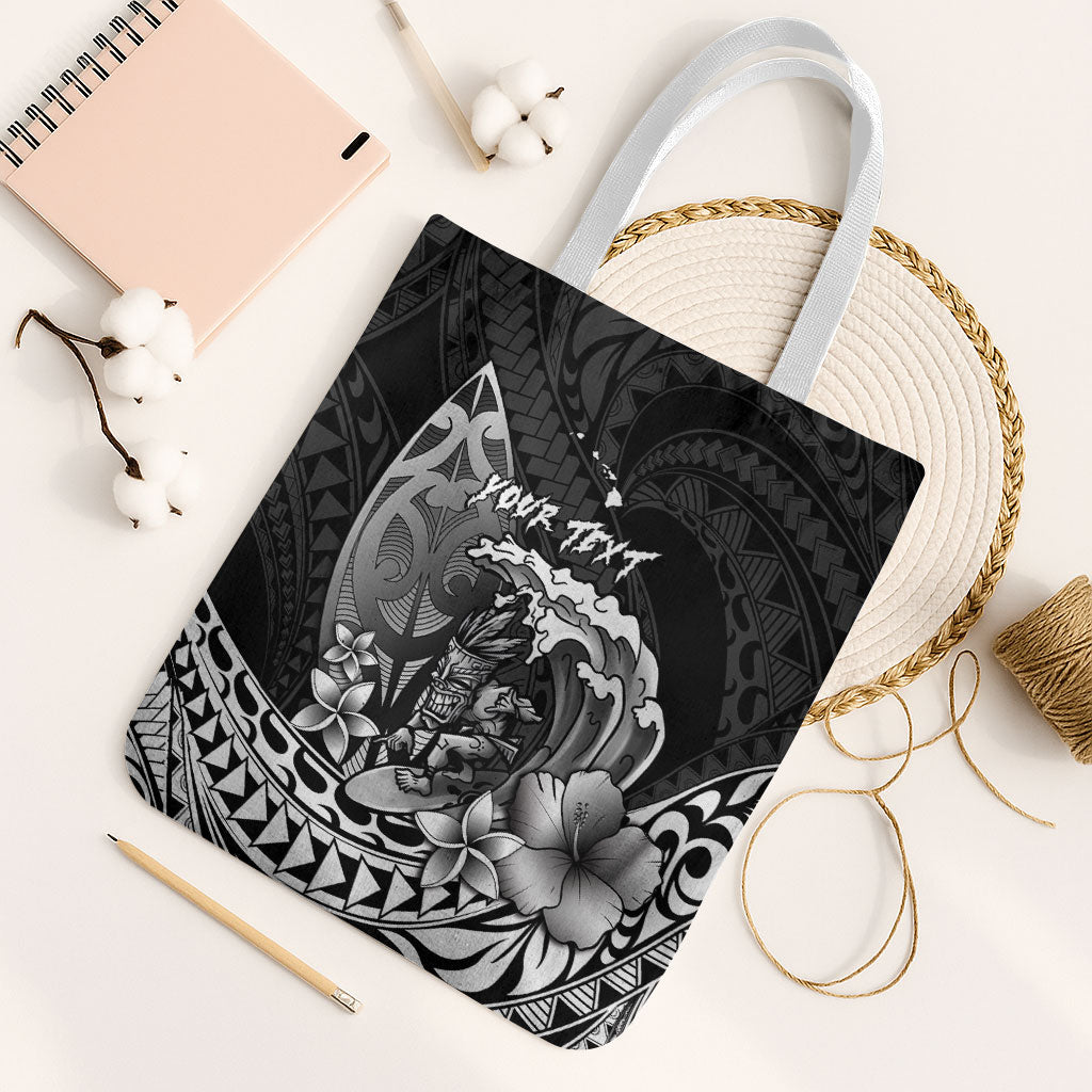 Hawaii Surfing Personalized Tote Bag Born To Surf Tiki Hawaiian Pattern LT14 White Strap One Size Black - Polynesian Pride