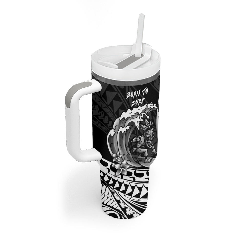 Hawaii Surfing Personalized Tumbler With Handle Born To Surf Tiki Hawaiian Pattern LT14 - Polynesian Pride