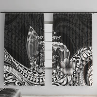 Hawaii Surfing Personalized Window Curtain Born To Surf Tiki Hawaiian Pattern LT14 With Hooks Black - Polynesian Pride