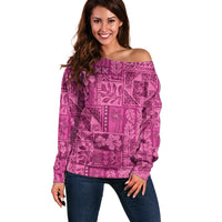 Hawaii Rainforest Beach Tropical Flowers Off Shoulder Sweater LT14 Women Pink - Polynesian Pride