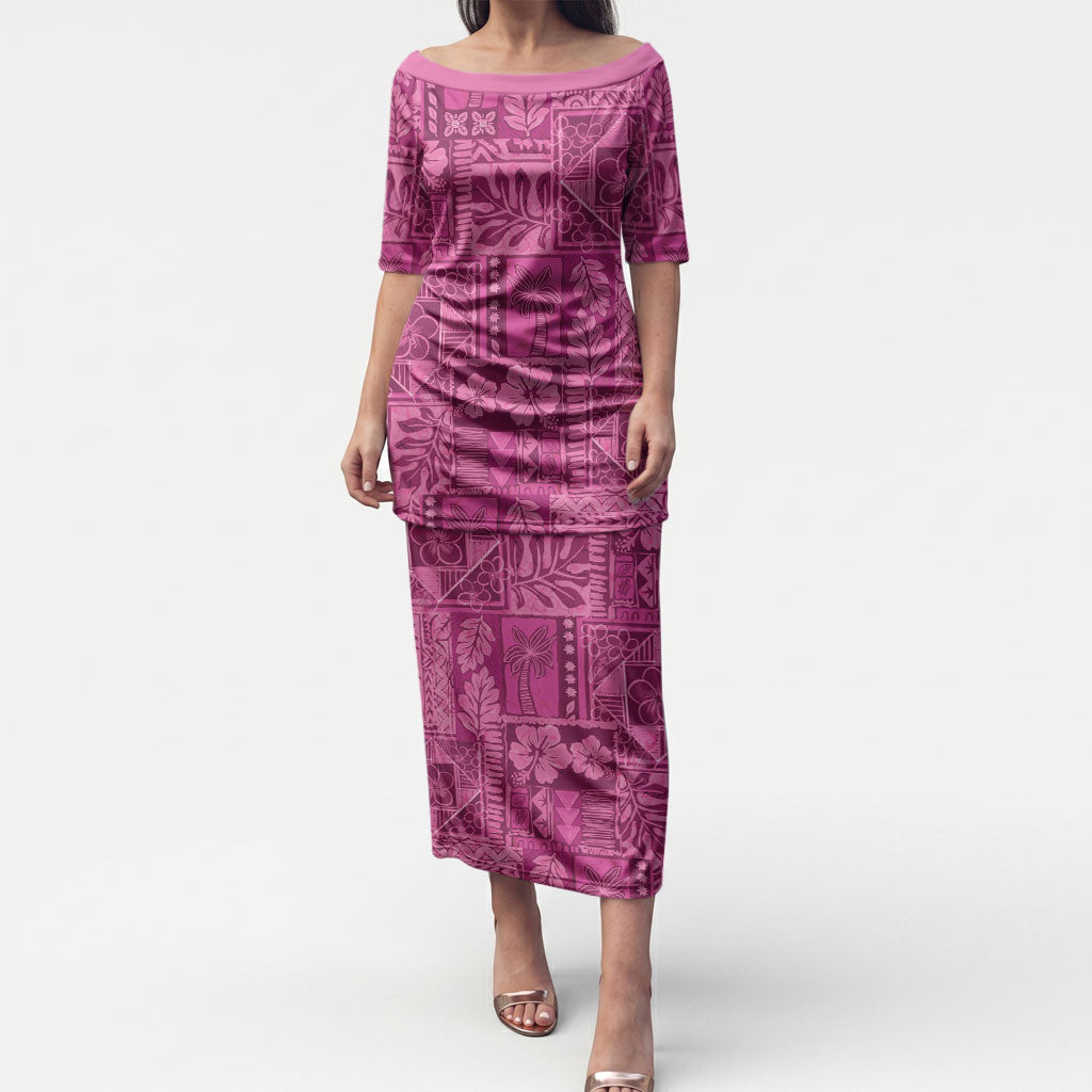 Hawaii Rainforest Beach Tropical Flowers Puletasi LT14 Long Dress Pink - Polynesian Pride