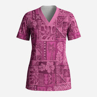 Hawaii Rainforest Beach Tropical Flowers Scrub Top LT14 Adult Pink - Polynesian Pride