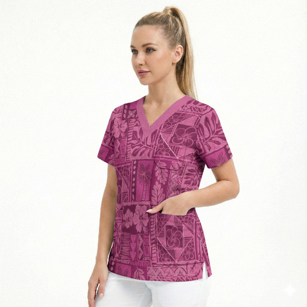 Hawaii Rainforest Beach Tropical Flowers Scrub Top LT14 - Polynesian Pride