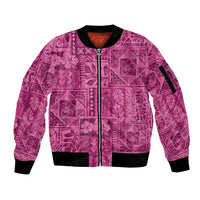 Hawaii Rainforest Beach Tropical Flowers Sleeve Zip Bomber Jacket LT14 Unisex Pink - Polynesian Pride