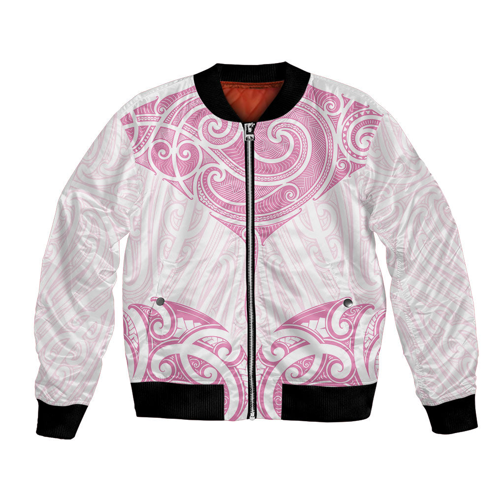 New Zealand Manta Ray Tattoo Bomber Jacket Aotearoa Maori Haehae Pink