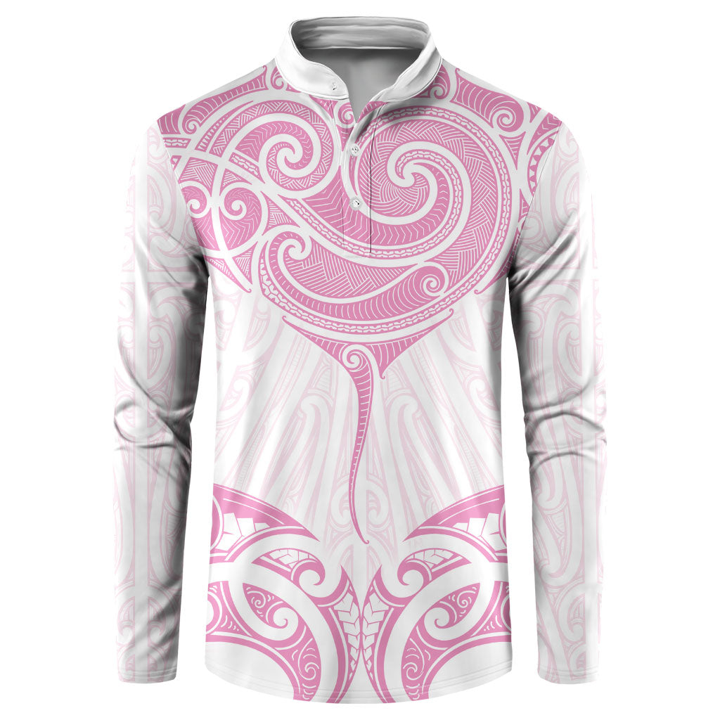 New Zealand Manta Ray Tattoo Button Sweatshirt Aotearoa Maori Haehae Pink LT14 Pink - Polynesian Pride