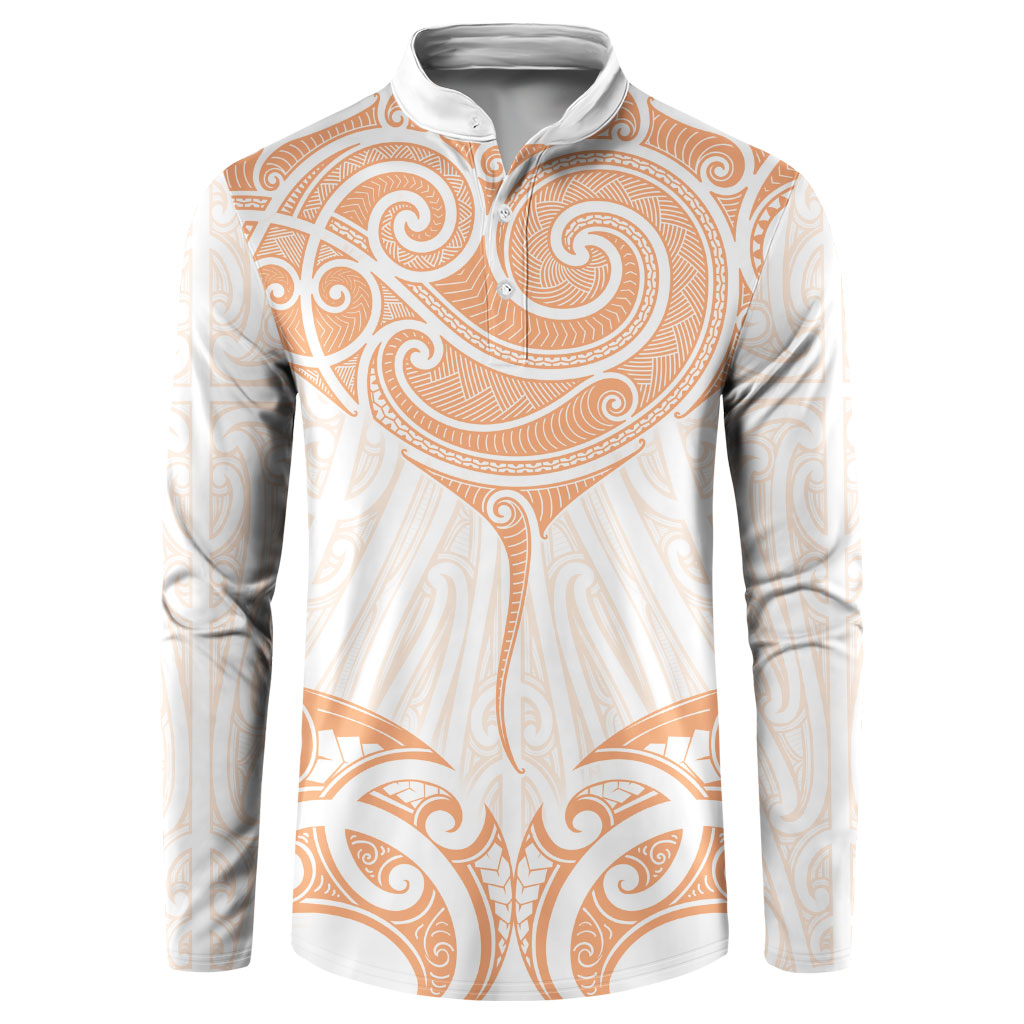New Zealand Manta Ray Tattoo Button Sweatshirt Aotearoa Maori Haehae Orange LT14 Orange - Polynesian Pride