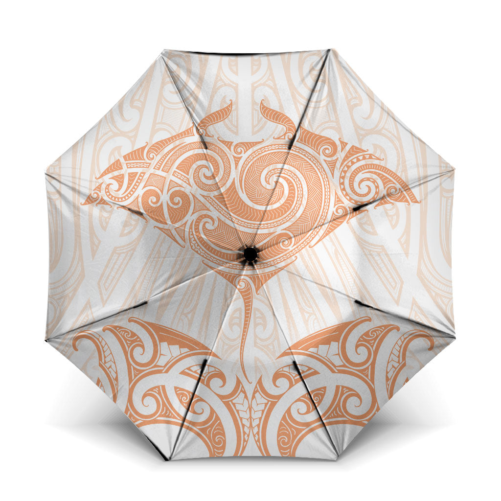 New Zealand Manta Ray Tattoo Umbrella Aotearoa Maori Haehae Orange LT14 One Size Folded 11.42 inch Opened Diameter 37.4 inch Orange - Polynesian Pride