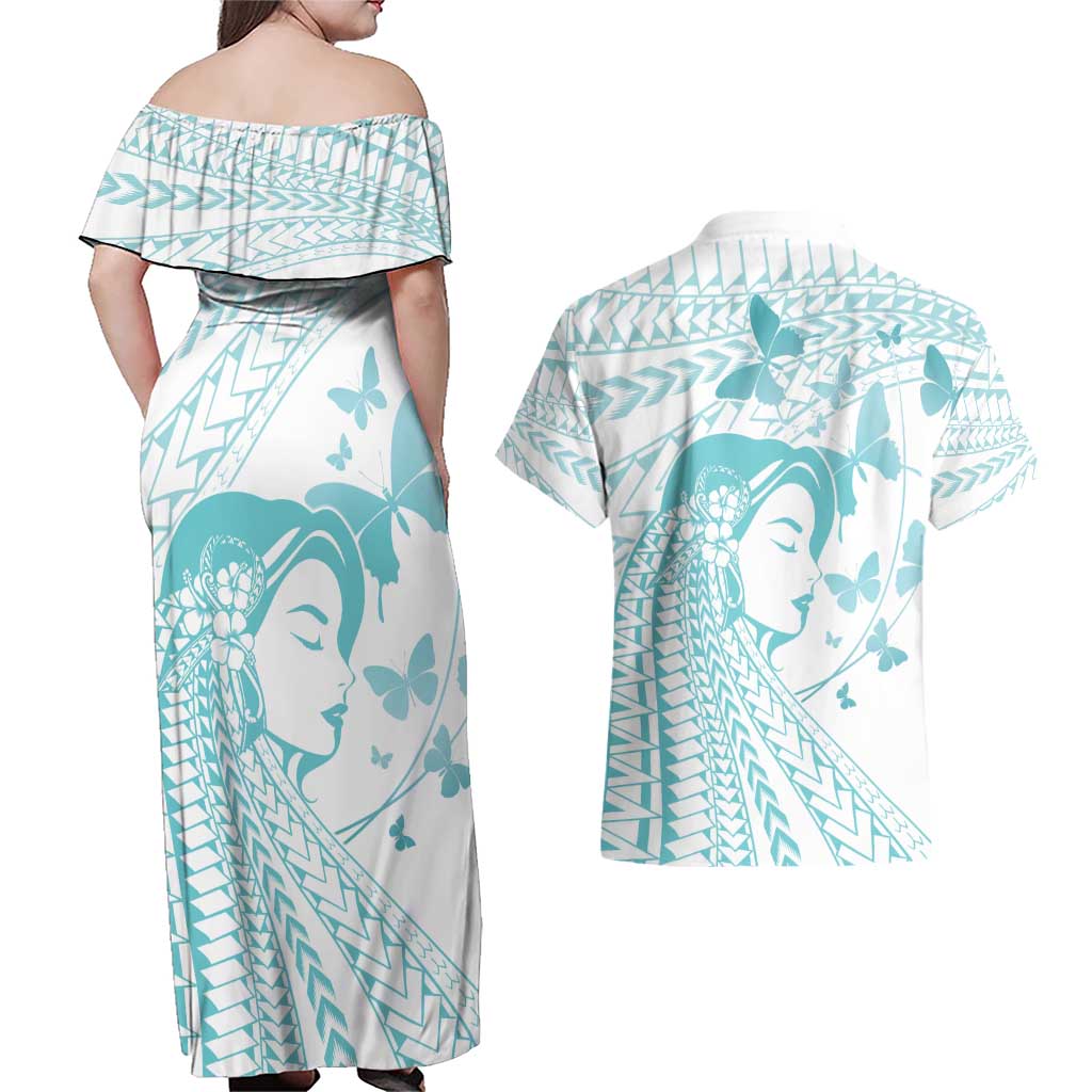 Polynesia Cervical Cancer Awareness Month Couples Matching Off Shoulder Maxi Dress and Hawaiian Shirt Polynesian Women Faith Hope Love!