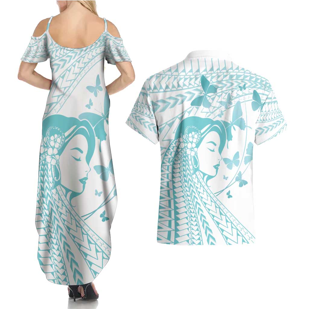 Polynesia Cervical Cancer Awareness Month Couples Matching Summer Maxi Dress and Hawaiian Shirt Polynesian Women Faith Hope Love!