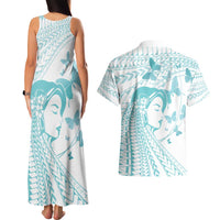 Polynesia Cervical Cancer Awareness Month Couples Matching Tank Maxi Dress and Hawaiian Shirt Polynesian Women Faith Hope Love!