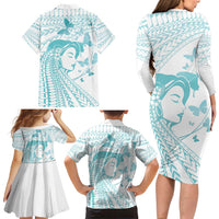 Polynesia Cervical Cancer Awareness Month Family Matching Long Sleeve Bodycon Dress and Hawaiian Shirt Polynesian Women Faith Hope Love!