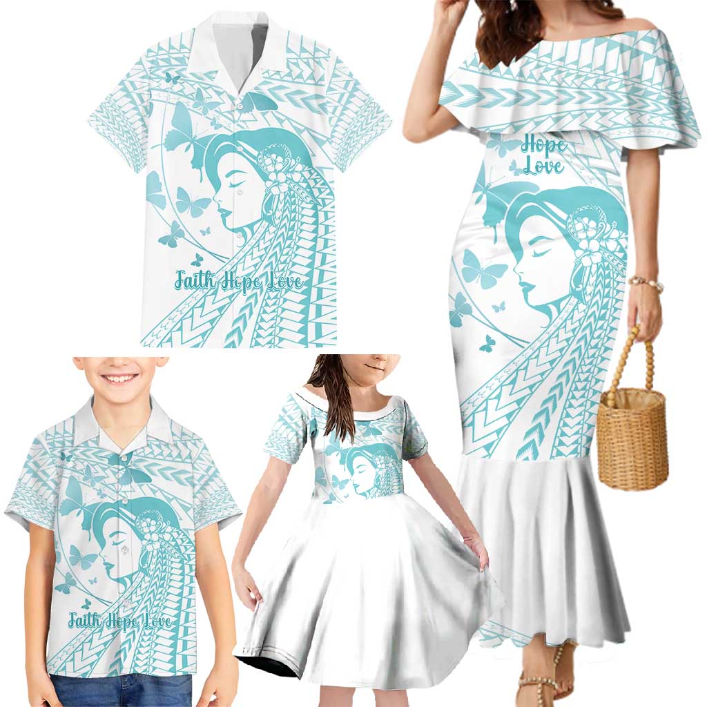 Polynesia Cervical Cancer Awareness Month Family Matching Mermaid Dress and Hawaiian Shirt Polynesian Women Faith Hope Love!
