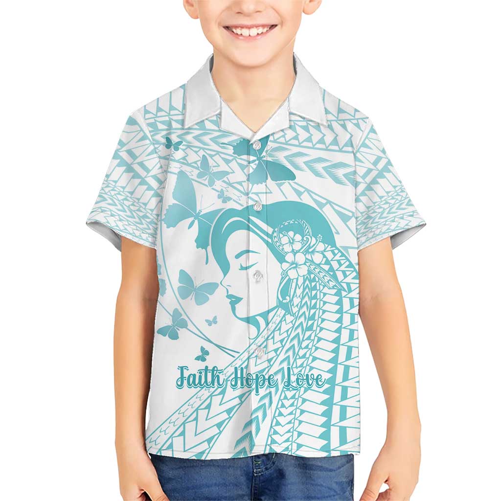 Polynesia Cervical Cancer Awareness Month Kid Hawaiian Shirt Polynesian Women Faith Hope Love!