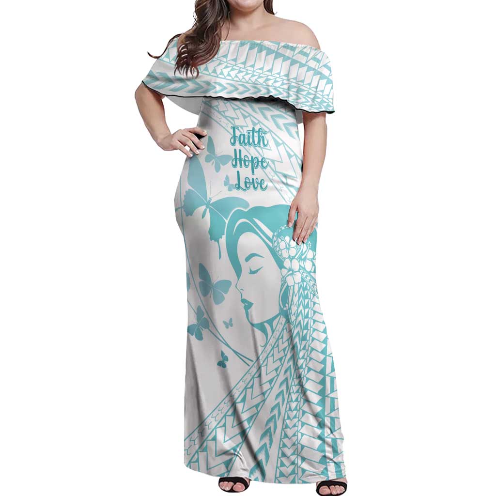 Polynesia Cervical Cancer Awareness Month Off Shoulder Maxi Dress Polynesian Women Faith Hope Love!