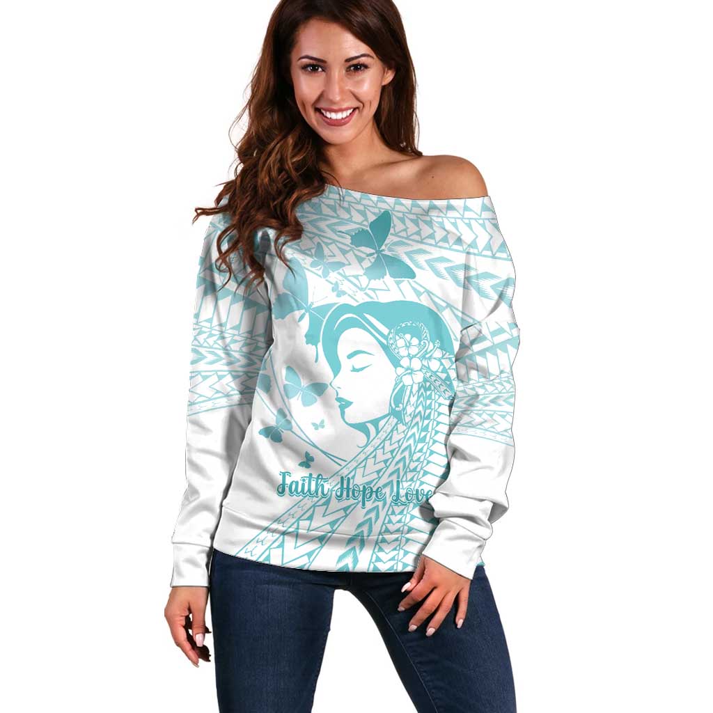 Polynesia Cervical Cancer Awareness Month Off Shoulder Sweater Polynesian Women Faith Hope Love!