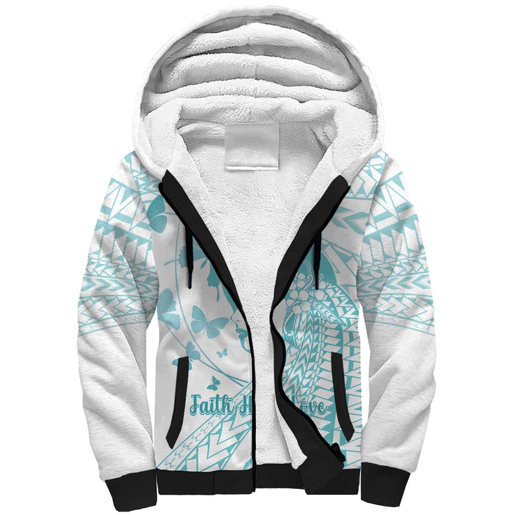 Polynesia Cervical Cancer Awareness Month Sherpa Hoodie Polynesian Women Faith Hope Love!