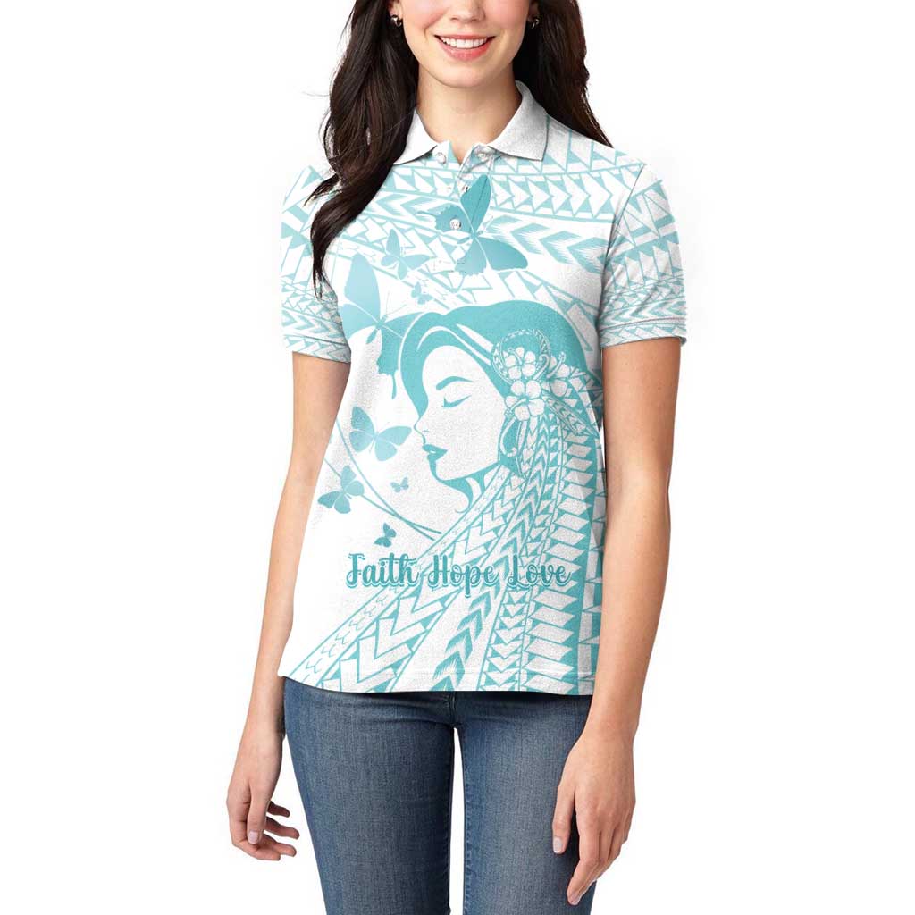 Polynesia Cervical Cancer Awareness Month Women Polo Shirt Polynesian Women Faith Hope Love!
