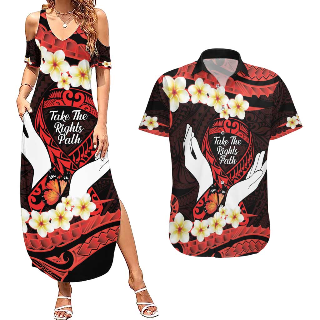 Polynesia AIDS Awareness Month Couples Matching Summer Maxi Dress and Hawaiian Shirt Take The Rights Path Polynesian Pattern