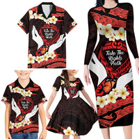 Polynesia AIDS Awareness Month Family Matching Long Sleeve Bodycon Dress and Hawaiian Shirt Take The Rights Path Polynesian Pattern