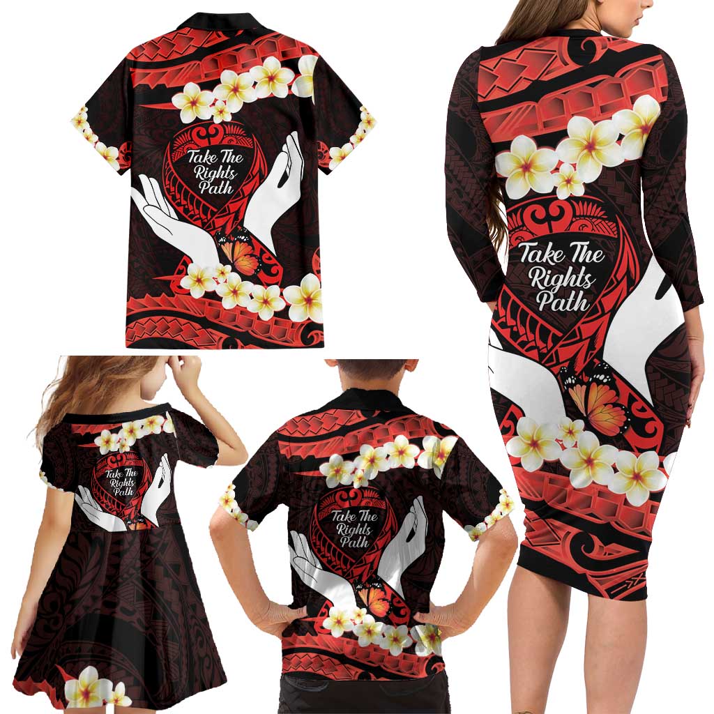 Polynesia AIDS Awareness Month Family Matching Long Sleeve Bodycon Dress and Hawaiian Shirt Take The Rights Path Polynesian Pattern