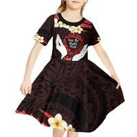 Polynesia AIDS Awareness Month Kid Short Sleeve Dress Take The Rights Path Polynesian Pattern