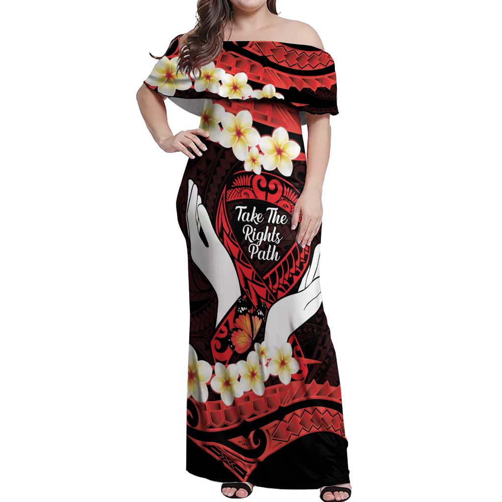 Polynesia AIDS Awareness Month Off Shoulder Maxi Dress Take The Rights Path Polynesian Pattern