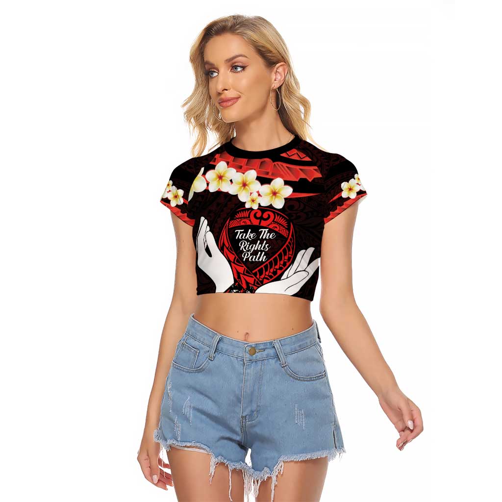 Polynesia AIDS Awareness Month Raglan Cropped T Shirt Take The Rights Path Polynesian Pattern
