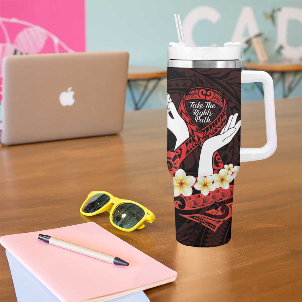 Polynesia AIDS Awareness Month Tumbler With Handle Take The Rights Path Polynesian Pattern
