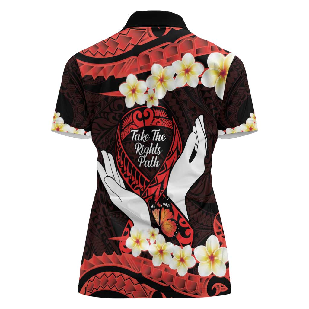 Polynesia AIDS Awareness Month Women Polo Shirt Take The Rights Path Polynesian Pattern