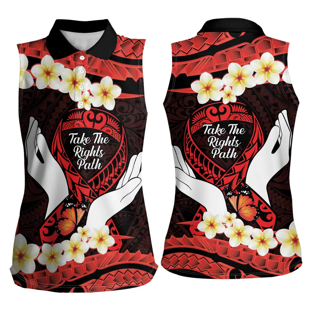 Polynesia AIDS Awareness Month Women Sleeveless Polo Shirt Take The Rights Path Polynesian Pattern