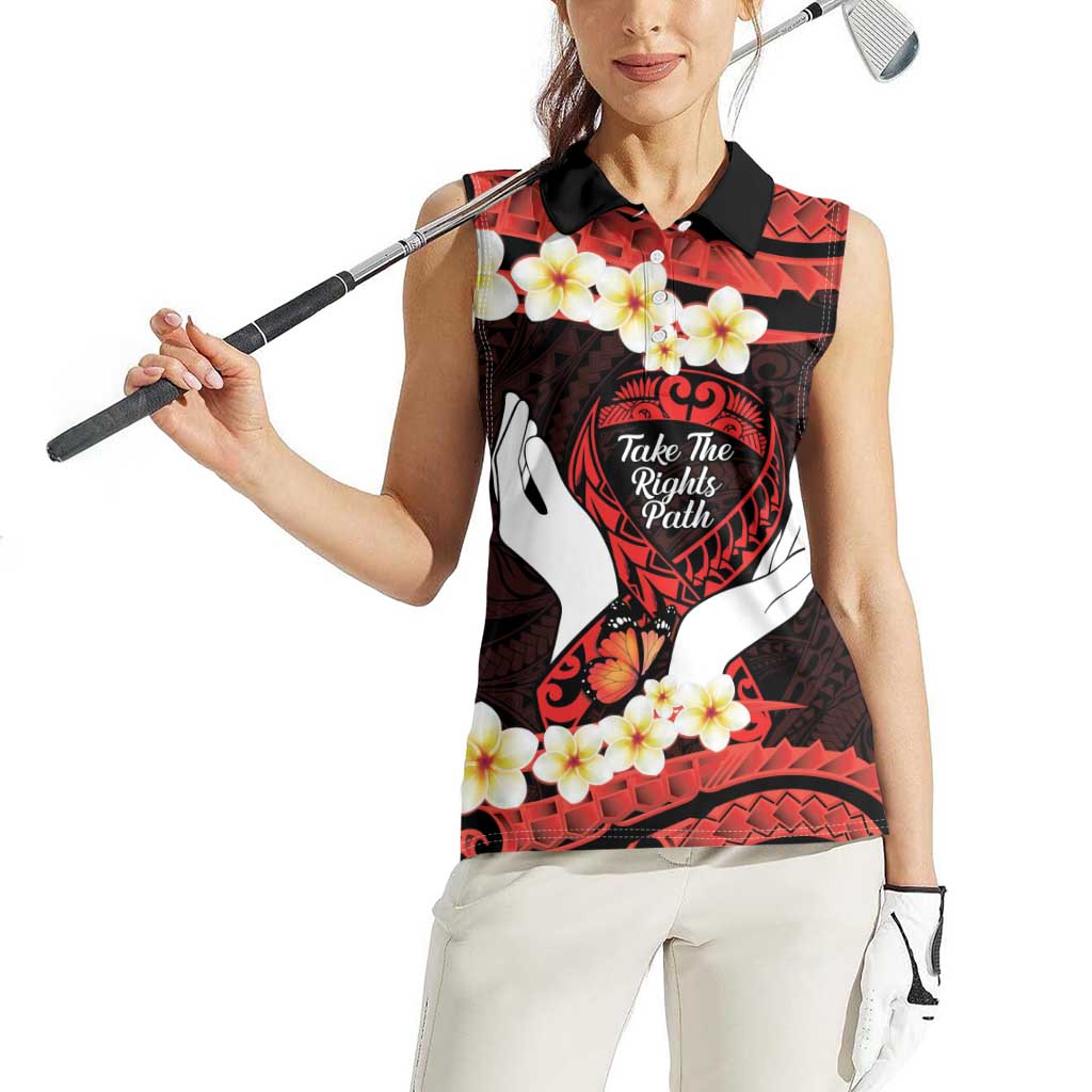 Polynesia AIDS Awareness Month Women Sleeveless Polo Shirt Take The Rights Path Polynesian Pattern