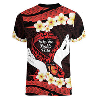 Polynesia AIDS Awareness Month Women V-Neck T-Shirt Take The Rights Path Polynesian Pattern