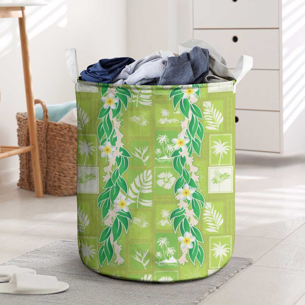 Aloha Hawaii Tuberose Lei Laundry Basket Tropical Vibes Green Color - Polynesian Pride