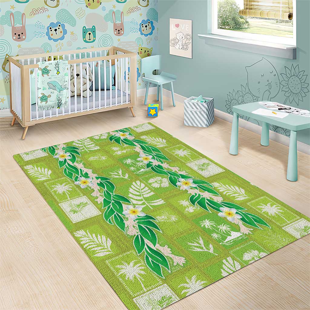 Aloha Hawaii Tuberose Lei Area Rug Tropical Vibes Green Color - Polynesian Pride