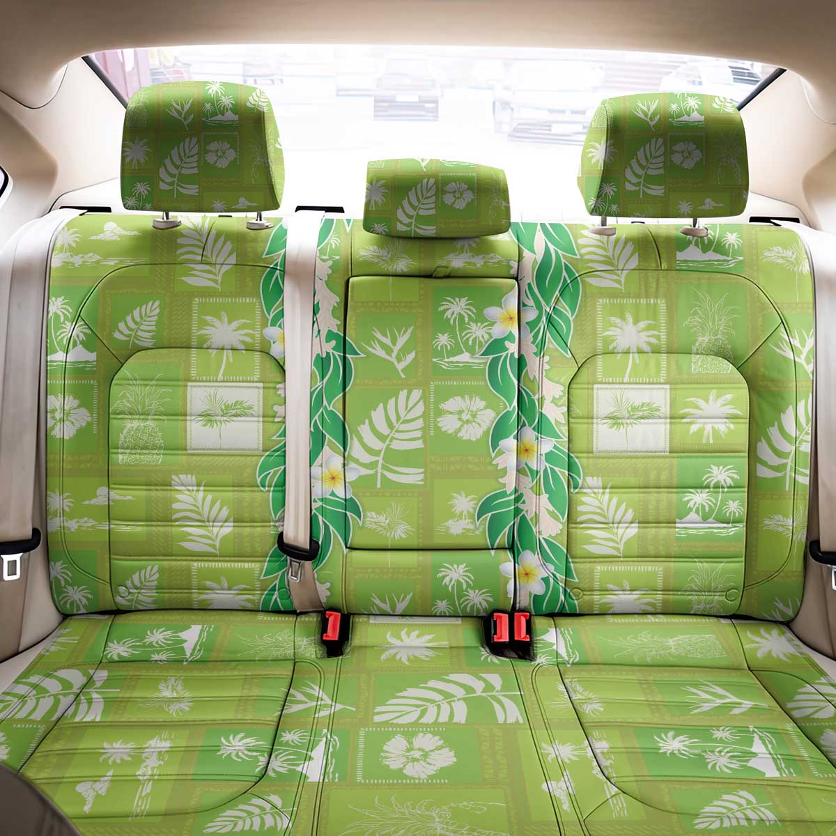 Aloha Hawaii Tuberose Lei Back Car Seat Cover Tropical Vibes Green Color - Polynesian Pride