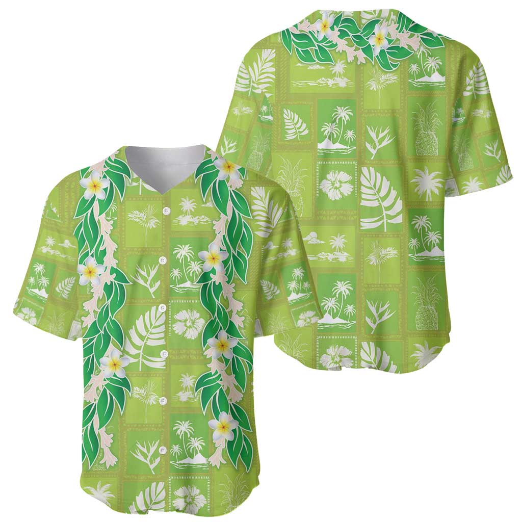 Aloha Hawaii Tuberose Lei Baseball Jersey Tropical Vibes Green Color - Polynesian Pride