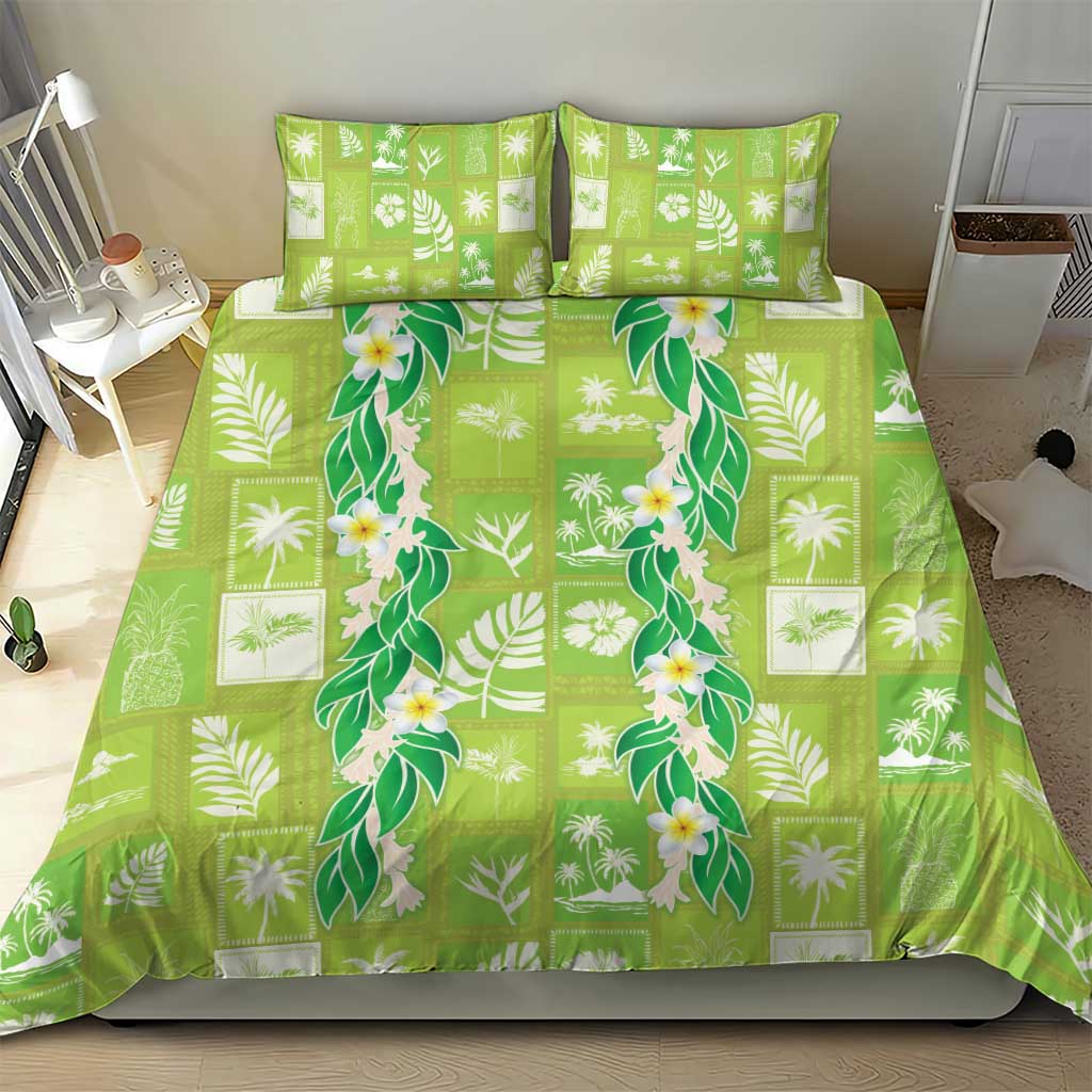 Aloha Hawaii Tuberose Lei Bedding Set Tropical Vibes Green Color - Polynesian Pride