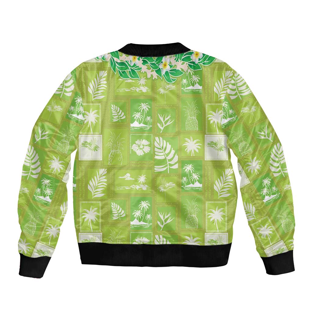 Aloha Hawaii Tuberose Lei Bomber Jacket Tropical Vibes Green Color - Polynesian Pride