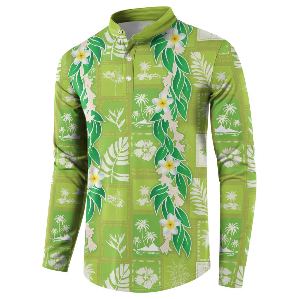 Aloha Hawaii Tuberose Lei Button Sweatshirt Tropical Vibes Green Color - Polynesian Pride