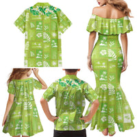 Aloha Hawaii Tuberose Lei Family Matching Mermaid Dress and Hawaiian Shirt Tropical Vibes Green Color - Polynesian Pride