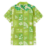Aloha Hawaii Tuberose Lei Family Matching Off The Shoulder Long Sleeve Dress and Hawaiian Shirt Tropical Vibes Green Color - Polynesian Pride
