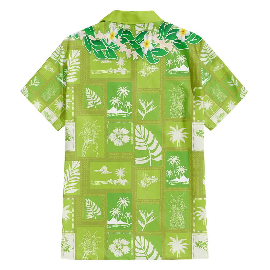 Aloha Hawaii Tuberose Lei Family Matching Off Shoulder Short Dress and Hawaiian Shirt Tropical Vibes Green Color - Polynesian Pride