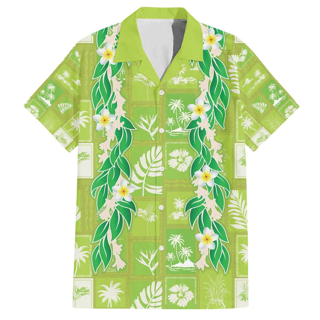 Aloha Hawaii Tuberose Lei Family Matching Puletasi and Hawaiian Shirt Tropical Vibes Green Color - Polynesian Pride