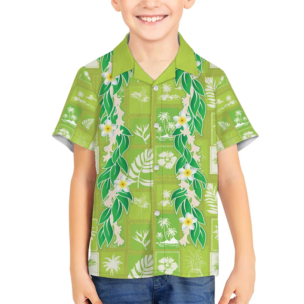 Aloha Hawaii Tuberose Lei Family Matching Puletasi and Hawaiian Shirt Tropical Vibes Green Color - Polynesian Pride