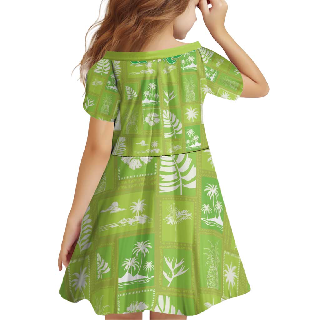 Aloha Hawaii Tuberose Lei Family Matching Short Sleeve Bodycon Dress and Hawaiian Shirt Tropical Vibes Green Color - Polynesian Pride